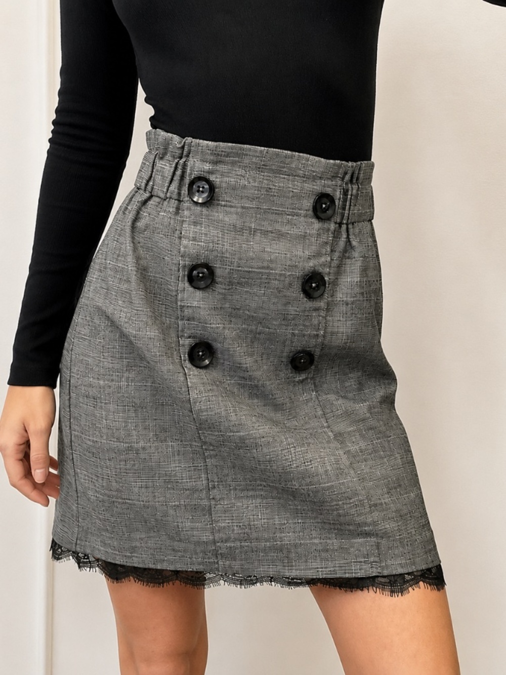 Paperbag Mini Skirt With Lace Hem